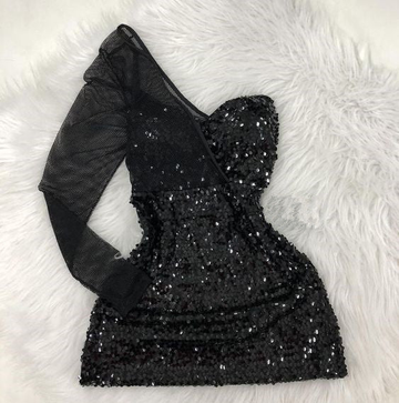 Black One Shoulder Sequins Mini Homecoming Dress Short Party Dress HZ1023